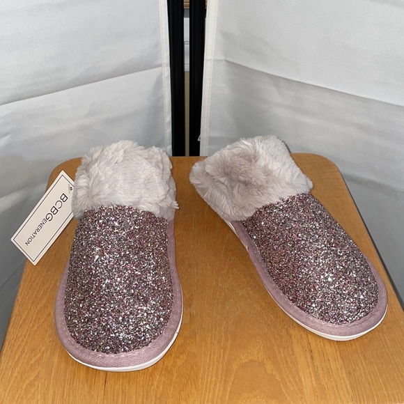 BCBGENERATION Pink Sequin Faux Fur Slippers - Picture 1 of 3